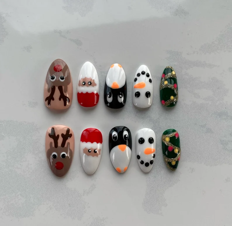 Christmas Santa Reindeer Press on Nails