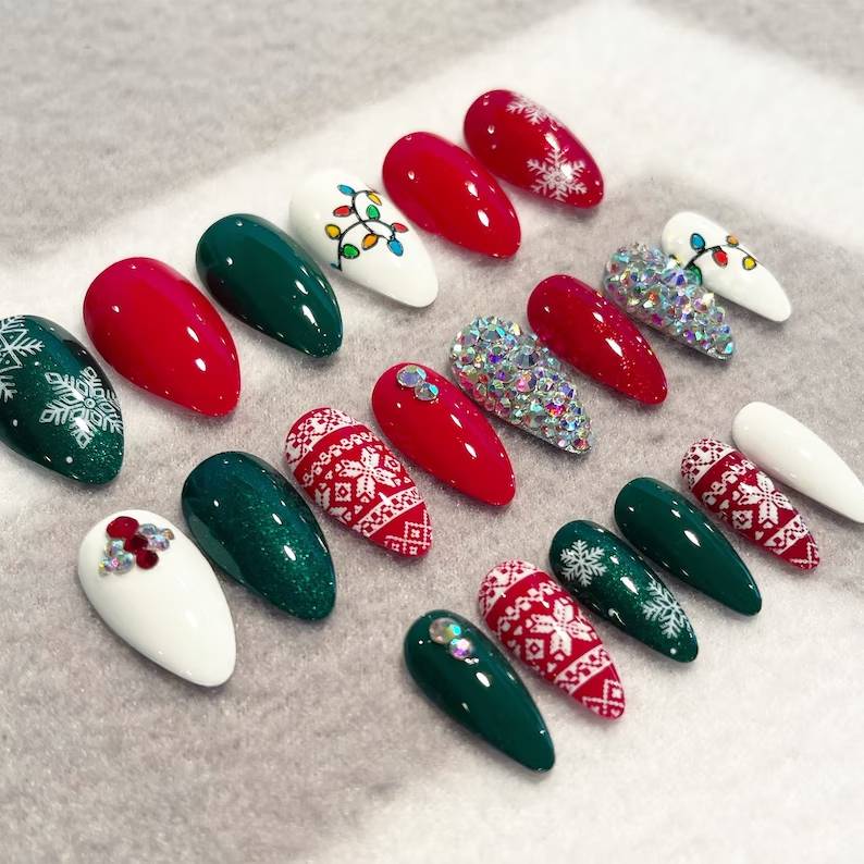 Holiday Party Fake Christmas Press On Nails