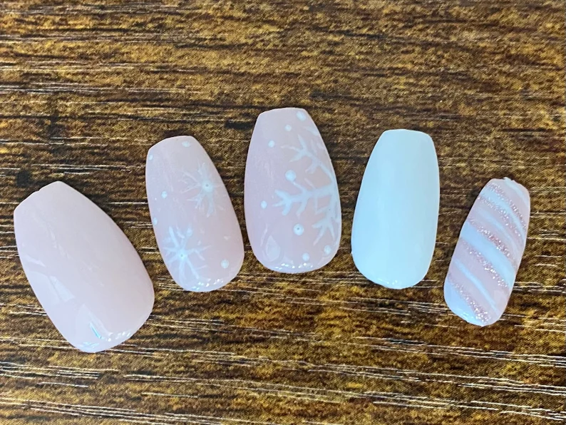 Light Pink and White Christmas Nails