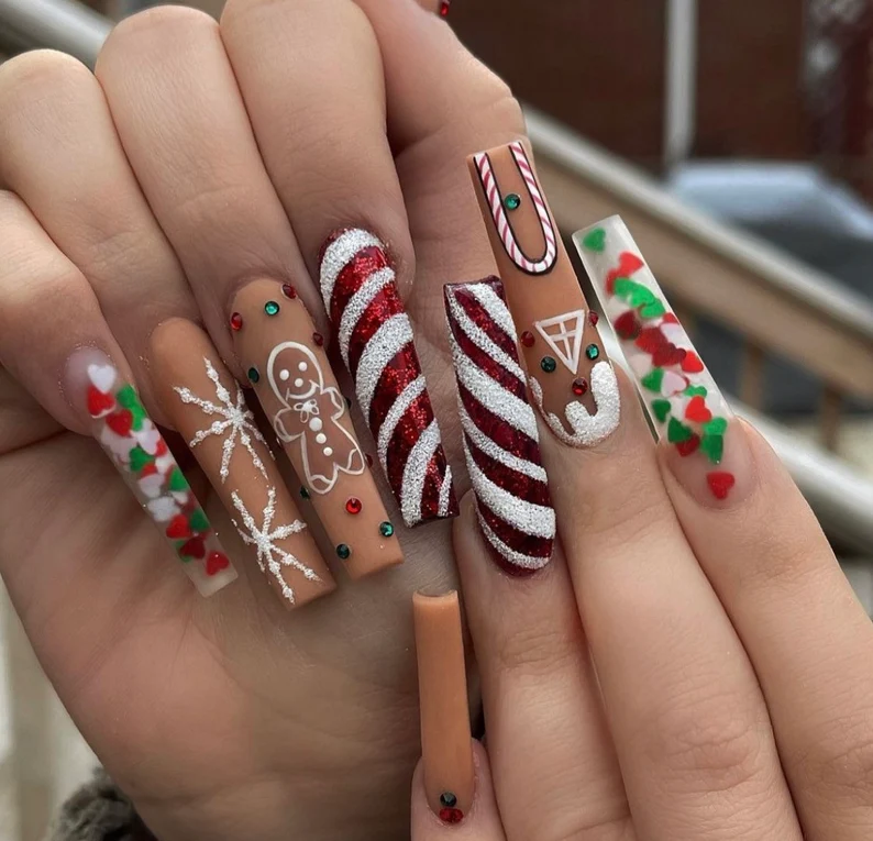 Long Christmas press on nails