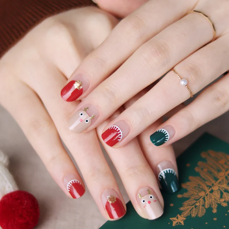 Rudolf Christmas Reindeer Nails