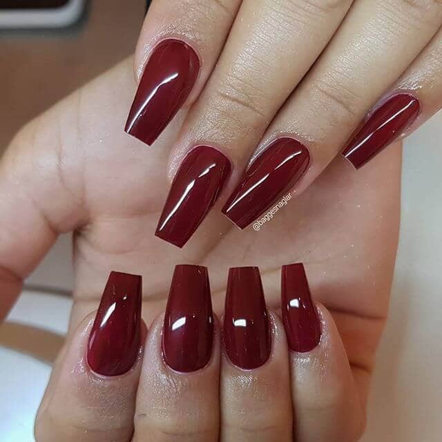 Coffin Shape Burgundy Nails