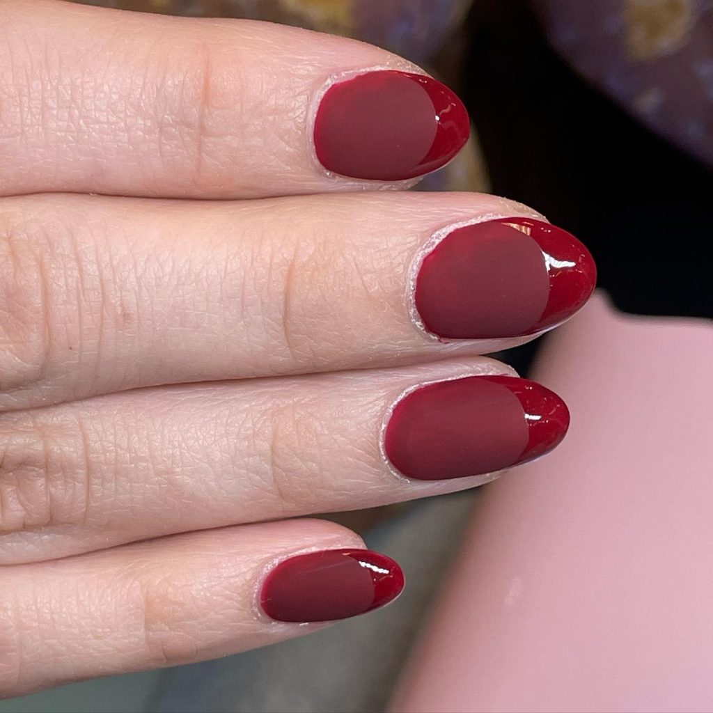 Short Burgundy glossy Tip and matte finish Nails Design