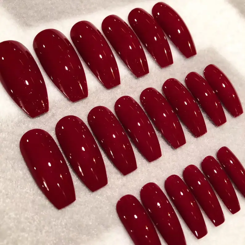 Crimson Red Faux Valentines Nails