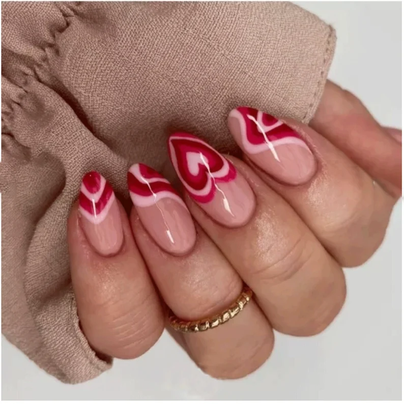 Holiday Short Valentines Red Heart Nails