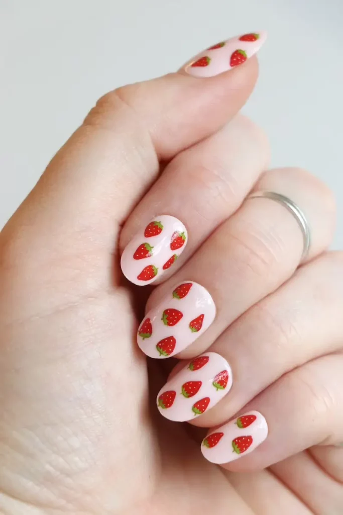 Strawberry Fruit Valentines Short Nails