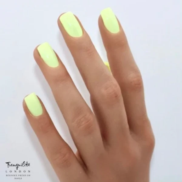 Bright Lemon Lime Block Color Short Nails