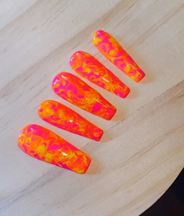 Orange, pink, and yellow Bright Colors press-on nails