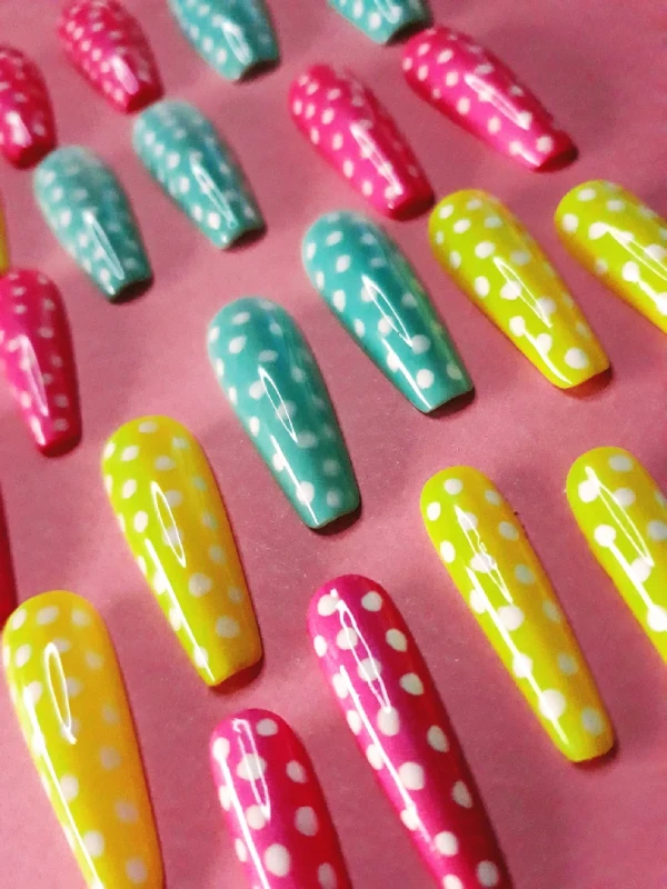 Spring bright long coffin press on nails