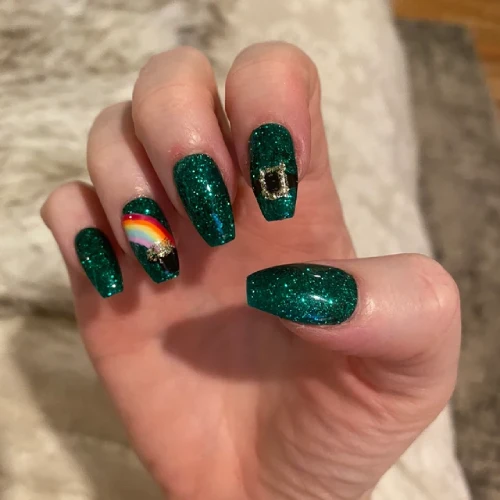 Lucky Leprechaun Emerald Inspired Nails Design