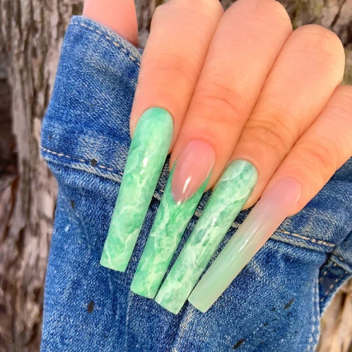 Jade Crystal Long Green Exotic Nails