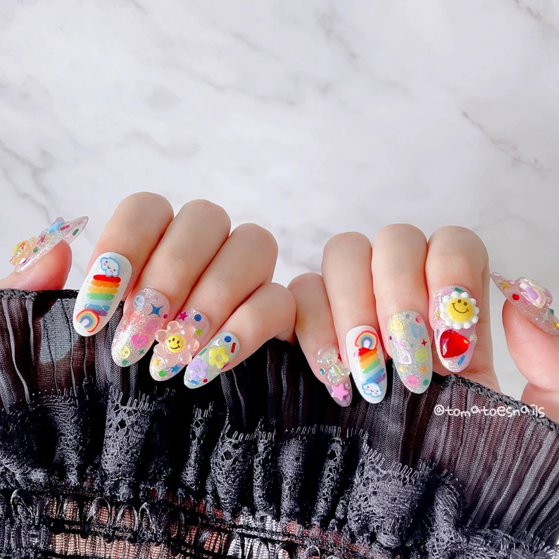 Smiley Cute & Fun Rainbow Nails