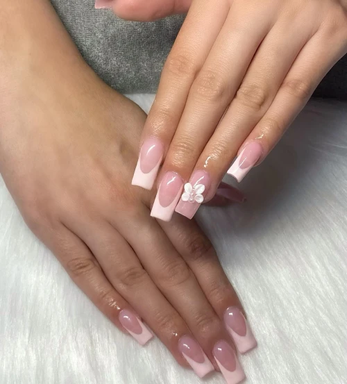 Baby Pink Long French Tip Nails