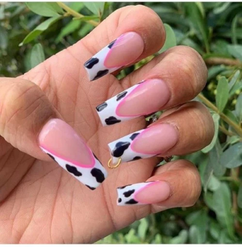 Cow Printed French Manicure
