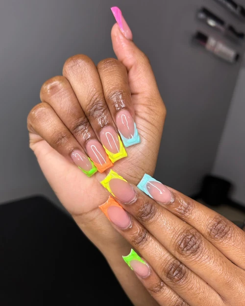 Multicolor Long French Tip Nails