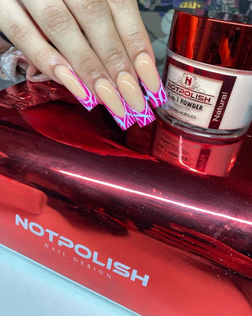 Pink and white SquareLong French Tip Nails