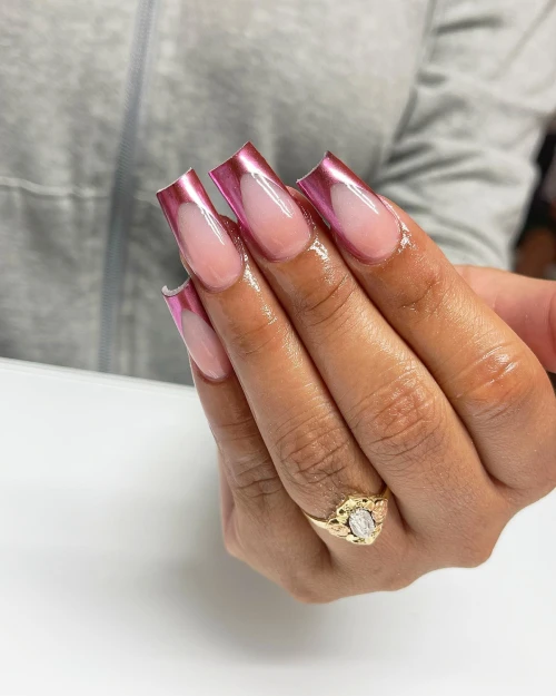 Red Long French Tip Nails