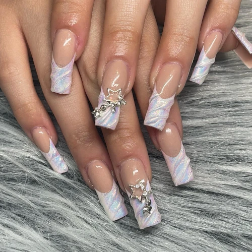 colorful Long French Tip Nails