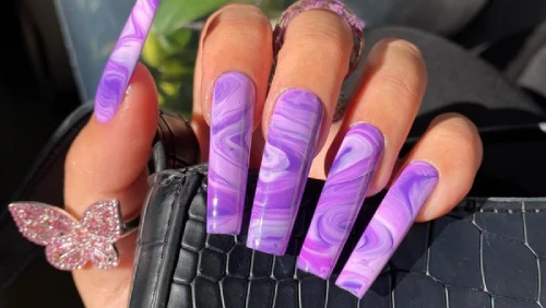 purple Long Acrylic Nails With Designs