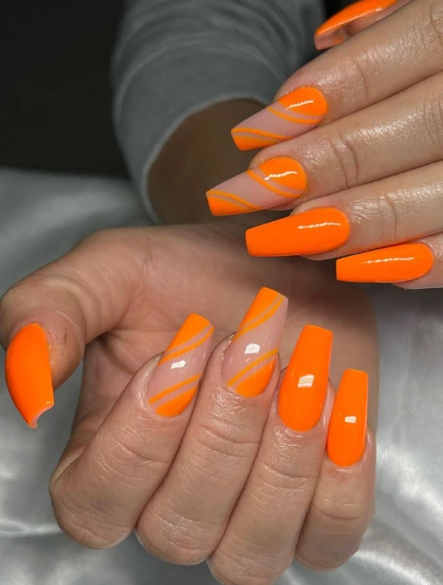 Stripped Coffin Nail orange polish light