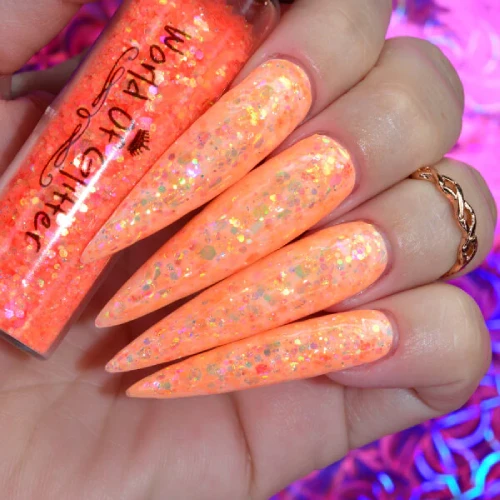 Long Glitter Stiletto orange Polish nails