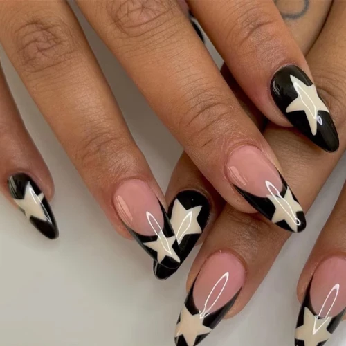 black star French tip nails design ideas