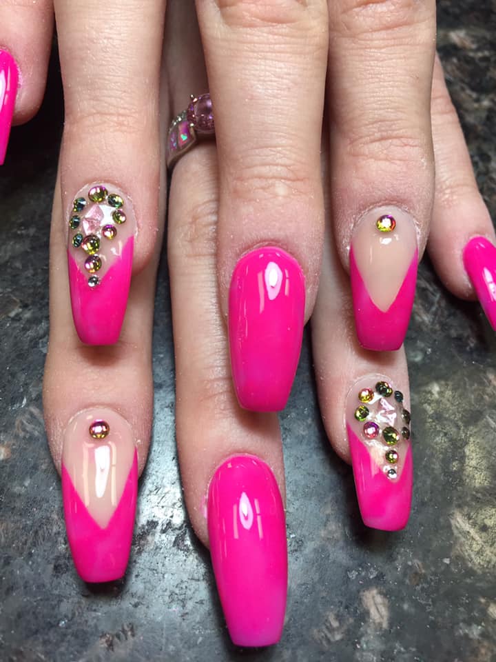 Best Hot Pink Nails with Diamonds