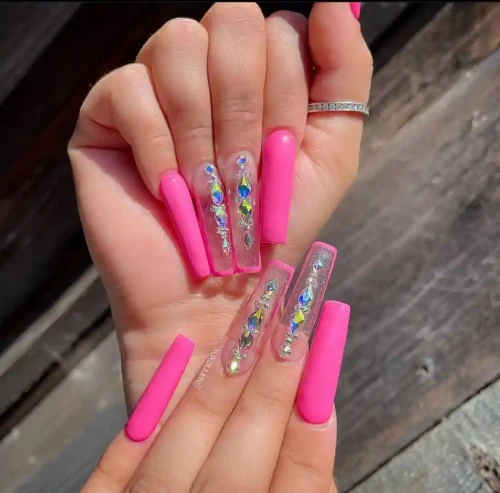 Hot Pink Nails with Diamonds 083300 Instagram