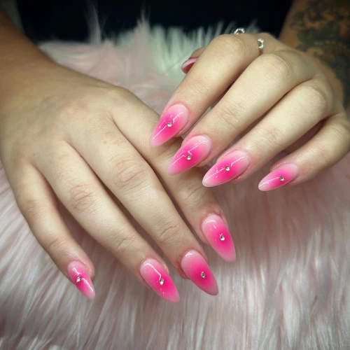 Short Pink Ombre Nails with Diamonds in the middle