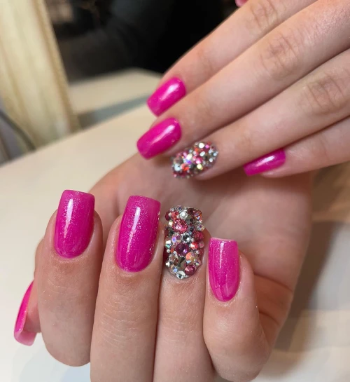 Glittler Short Hot Pink Nails with Diamonds