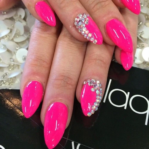 Hot Pink Nails with Diamonds 23