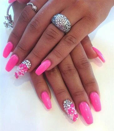 Hot Pink Nails with Diamonds 26