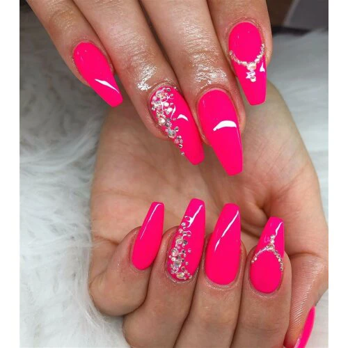 Hot Pink Nails with Diamonds 27