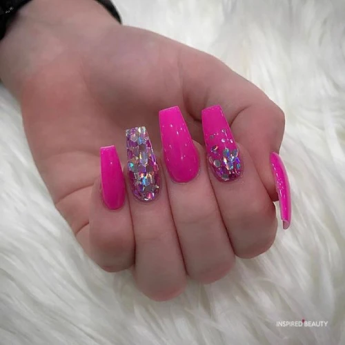 Hot Pink Nails with Diamonds 31