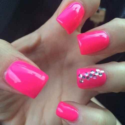 Hot Pink Nails with Diamonds 32