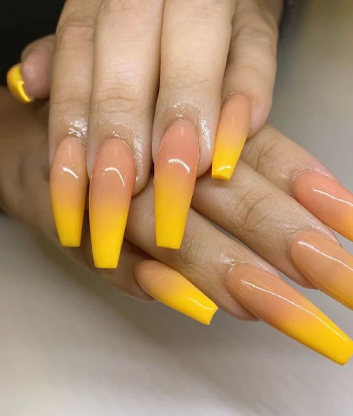 Yellow Ombre Nails - Bright Yellow Coffin Gradient Nail Polish Ombre Color