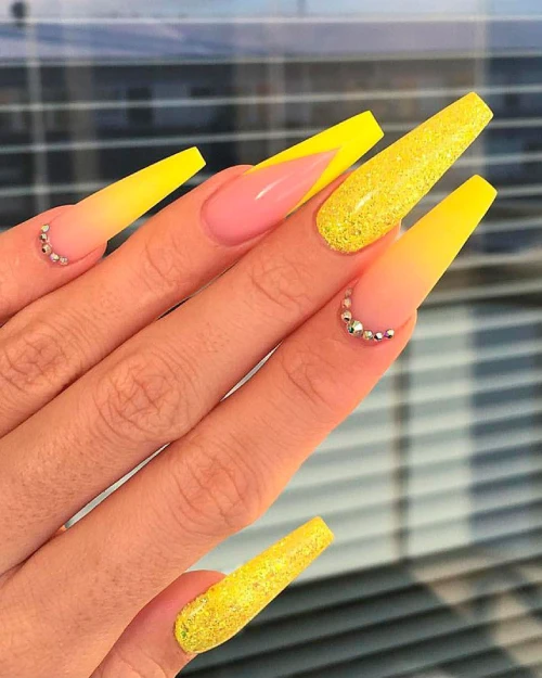 Yellow Ombre Nails with Design 10