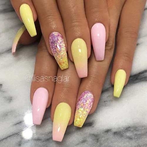 Yellow Ombre Nails with Design 11