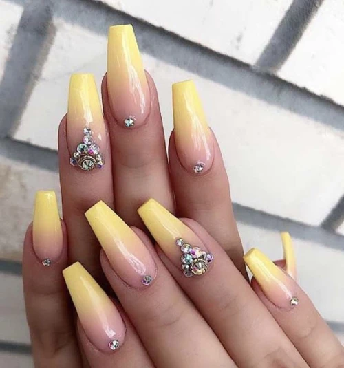 Yellow Ombre Nails with Design 12