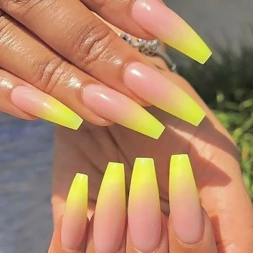 Yellow Ombre Nails with Design 15