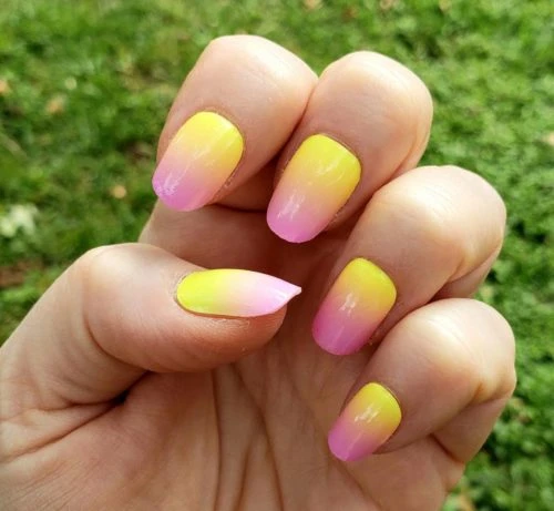 Short Pink and Yellow Ombre Nails