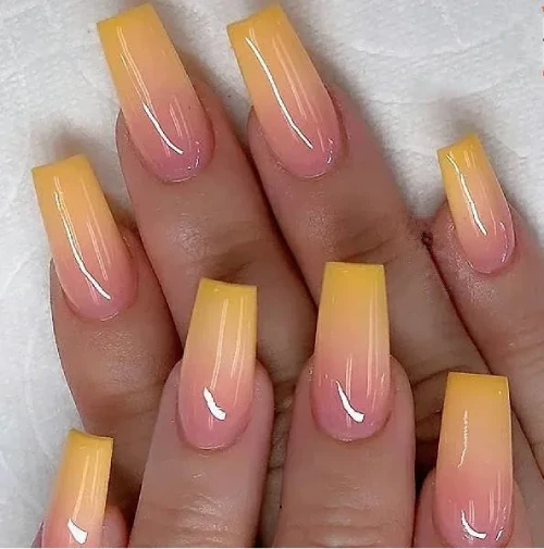 Two Tone Nail Polish Yellow Pink Color Mix 