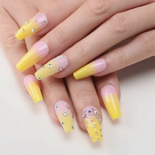 Rhinestone Sugar Glitter Blend with Yellow Blended Nail Polish