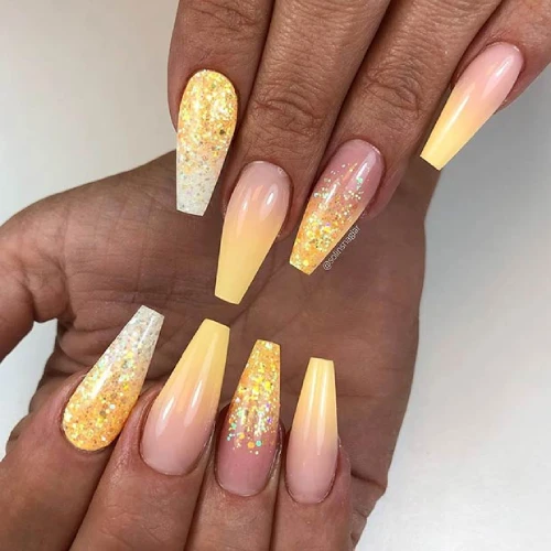 Shiny Nails Design Yellow Mixed Gradient