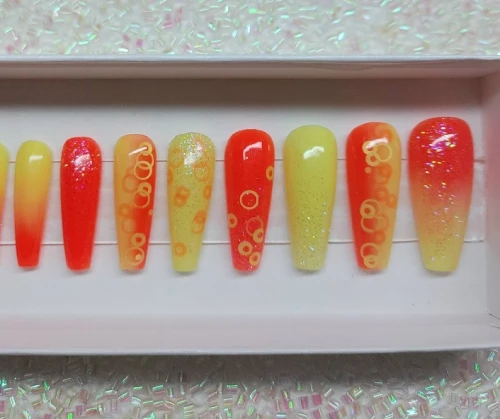 Orange and Yellow Ombre Glitter Coffin Mixed