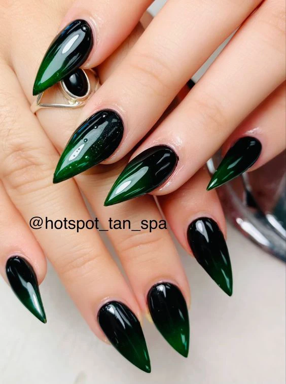 Green and Black Ombre Nail Designs