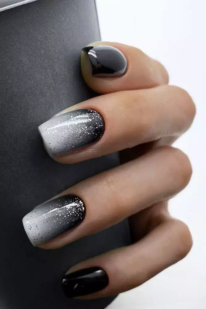 Ombre Design Nails Black and White