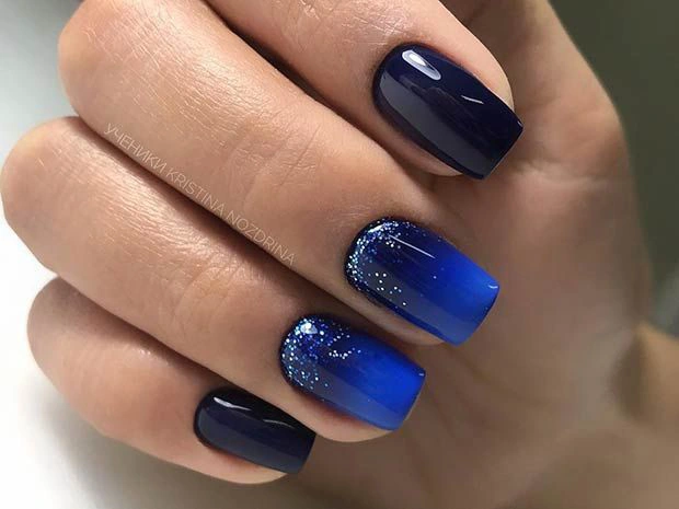 Pretty Blue and Black Ombre Nails