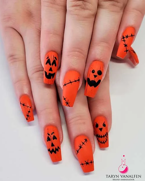 Cute Fun black and Orange Pumpkin Nails