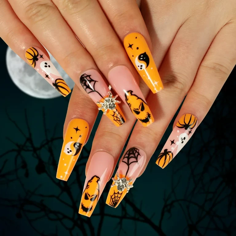 Pumpkin nails design manicure idea